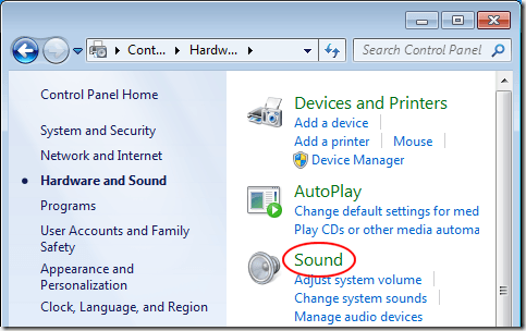 Open Sound Features in Windows 7