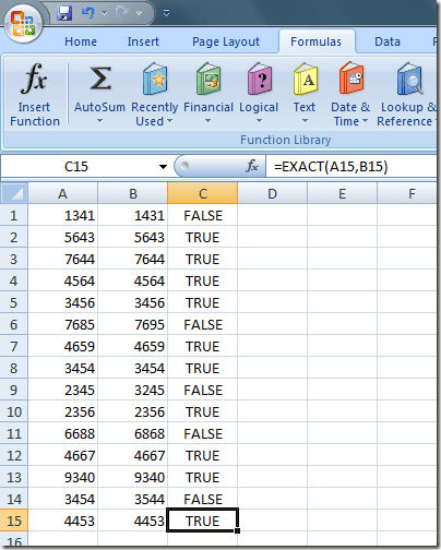 True and False Values in Excel's Exact Function