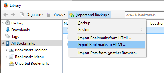 export firefox bookmarks