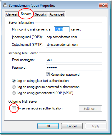 Windows Live Mail Outgoing Server Authentication