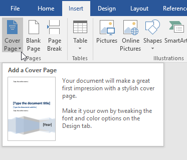 add cover page word