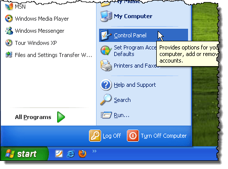 Windows XP'de Denetim Masası'nı açma