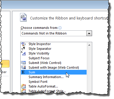 Selecting the Sum command