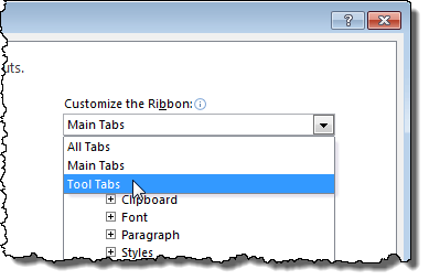 Selecting the Tool Tabs option