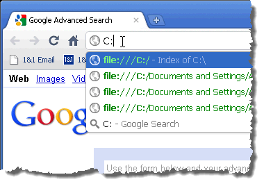 Entering C: in the address bar in Chrome