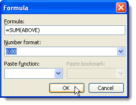 Closing the Formula dialog box