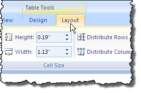 Clicking the Layout tab in Word 2007