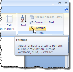 Clicking the Formula button in Word 2007