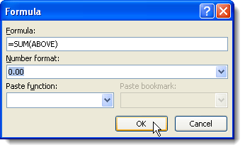 Closing the Formula dialog box in Word 2007