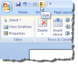 The Sum button on the Quick Access Toolbar