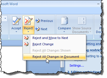 Rejecting all changes in Word 2007