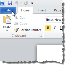 Clicking the File tab in Word 2010