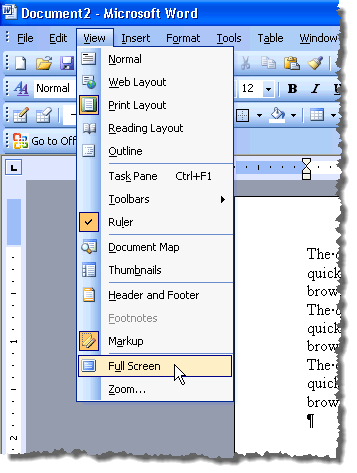 Full Screen option in Word 2003