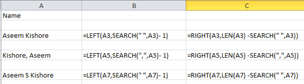 Excel formülleri