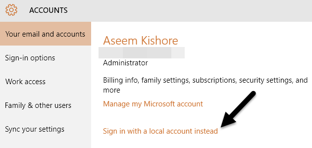 sign in local account