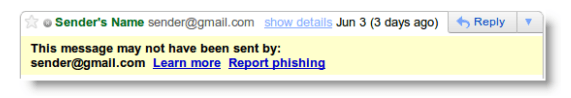 gmail warning message