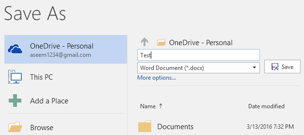 save to onedrive