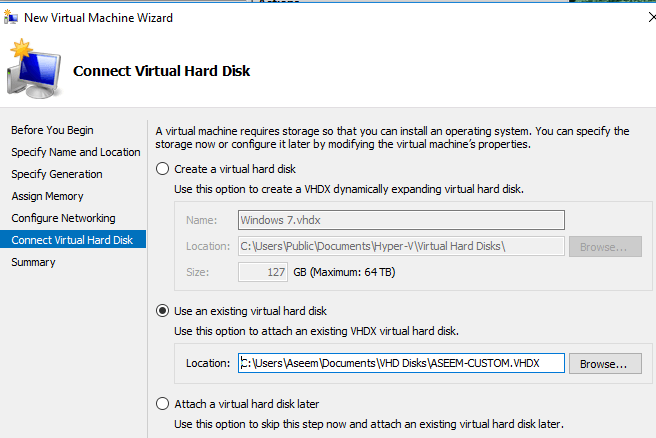 connect virtual hard disk