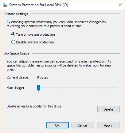 enable system protection