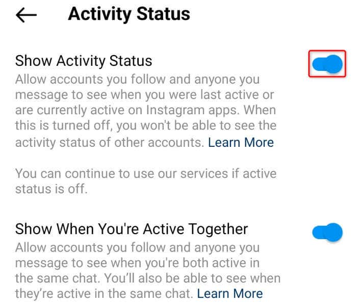 Görünmeyen Instagram Notlarını Düzeltmek için Etkinlik Durumunu Etkinleştirin görseli