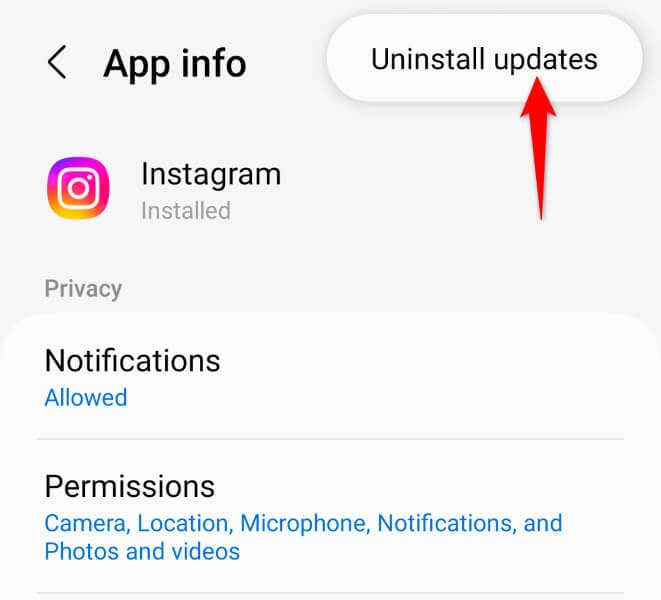 Instagram'ın Uygulama Güncellemelerini Android görüntüsünden kaldırın
