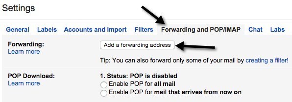 gmail forwarding address