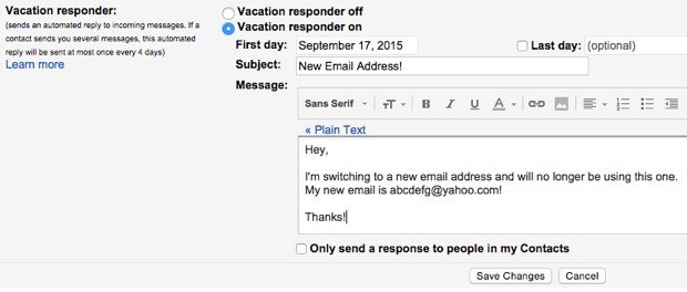 gmail vacation responder