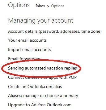 outlook vacation reply