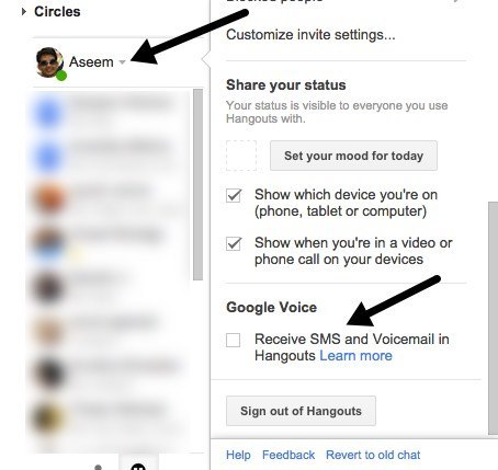 receive sms in hangouts