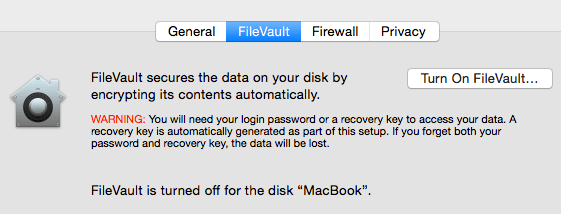 FileVault settings