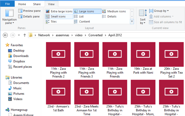 Videolar Windows 8 simgeleri