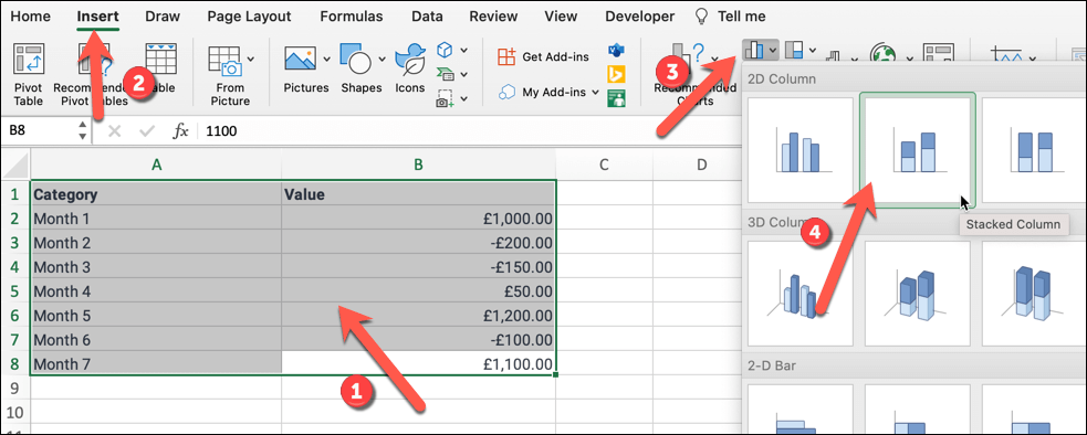 Microsoft Excel'de Şelale Grafiği Nasıl Oluşturulur resim 6